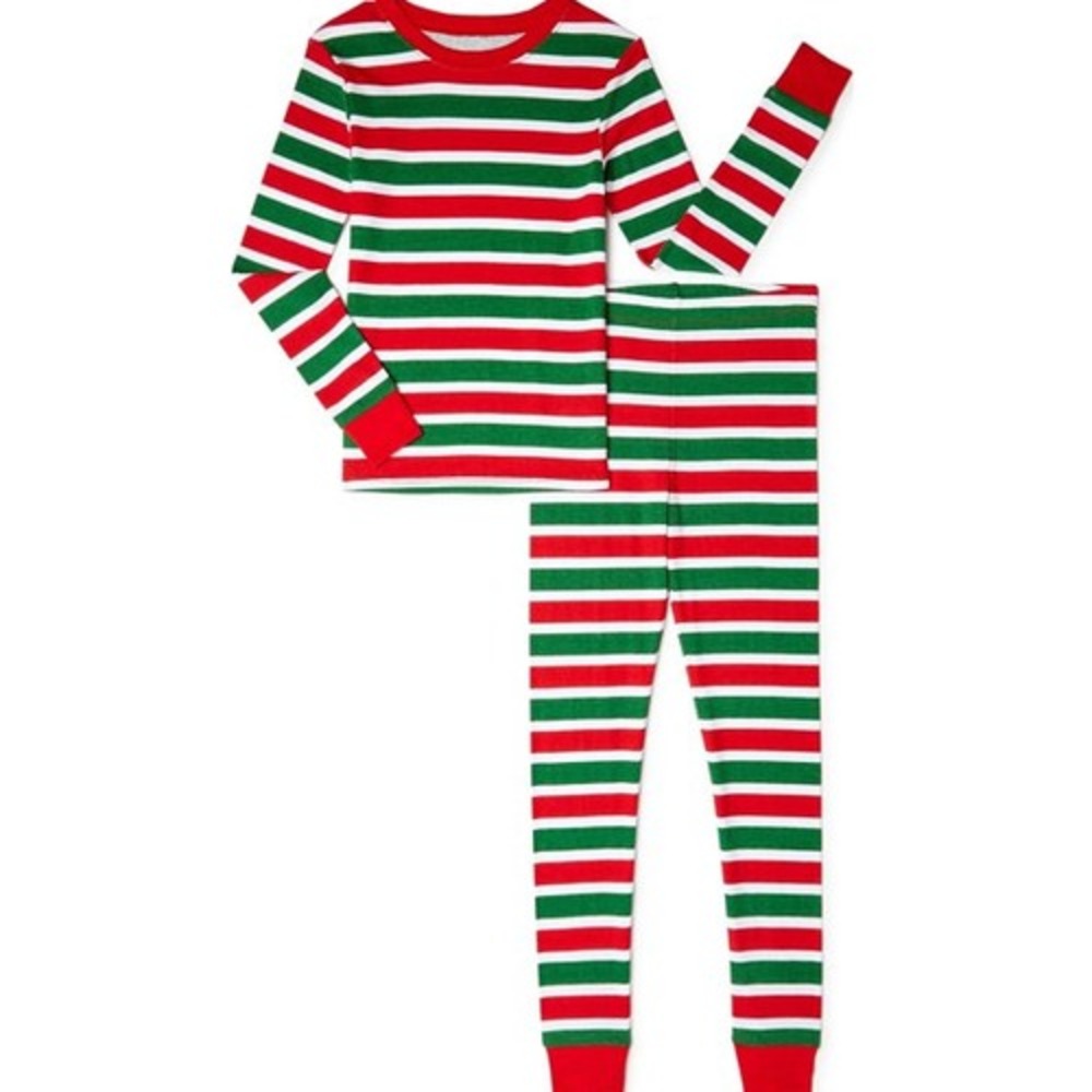 Holiday Time Girls Pajama Sz 8 Red/Green Stripe Shirt and Pants 2-Pcs Christmas